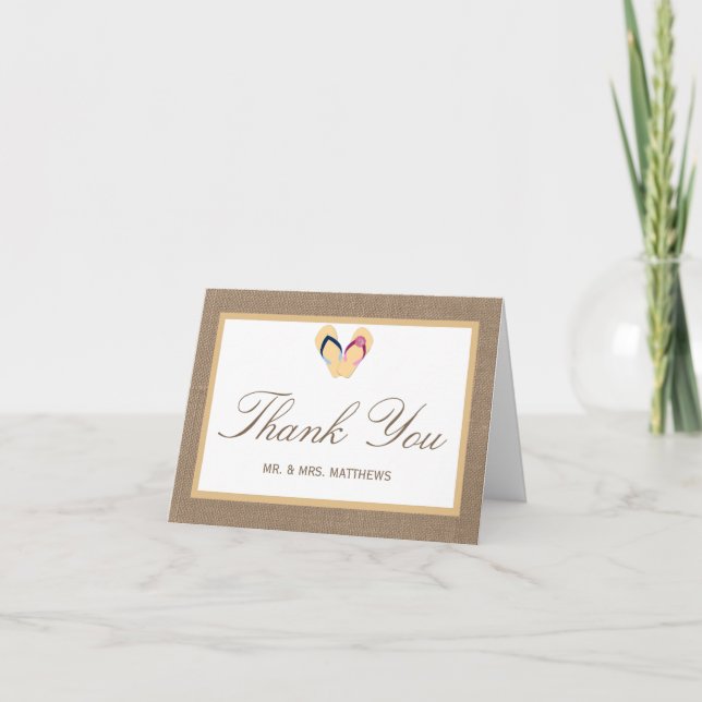 The Flip-Flop Sand Beach Burlap Wedding Collection Thank You Card (Front)