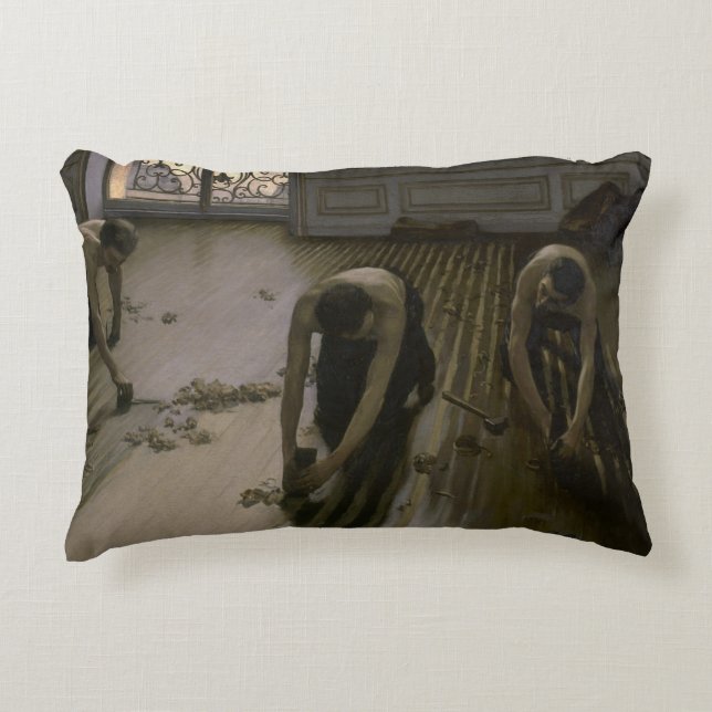 The Floor Scrapers by Gustave Caillebotte Decorative Pillow (Front)