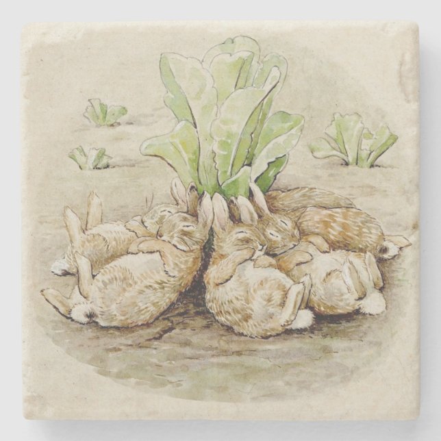 The Flopsy Bunnies Asleep (by Beatrix Potter) Stone Coaster (Front)