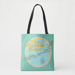The Florida Keys Islands Map on Teal Tote Bag