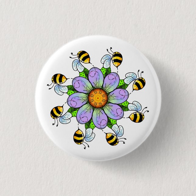 The flower and the bees 1 inch round button (Front)