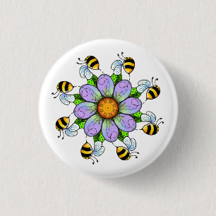The flower and the bees 1 inch round button