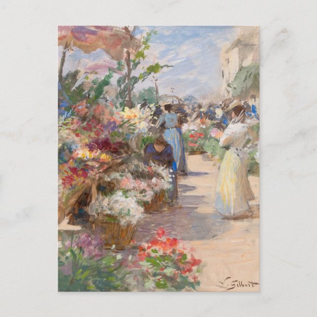 The Flower Market | Victor Gabriel Gilbert Postcard (Front)