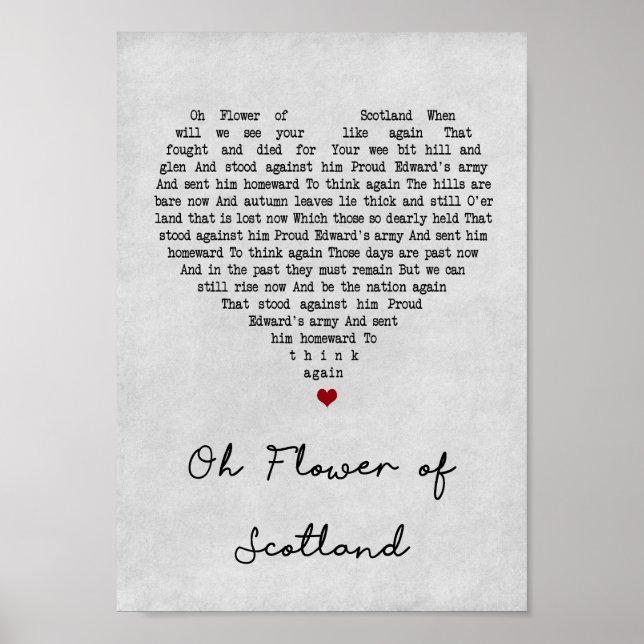 The Flower Of Scotland Grey Heart Song Lyric Print (Front)
