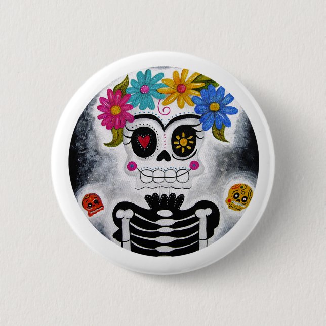 The Flowery Skull 2 Inch Round Button (Front)