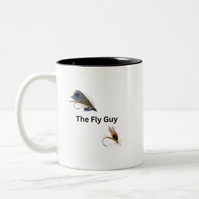 The Fly Guy. Fly Fishing, Fishermen, Sportsmen Two-Tone Coffee Mug (Left)