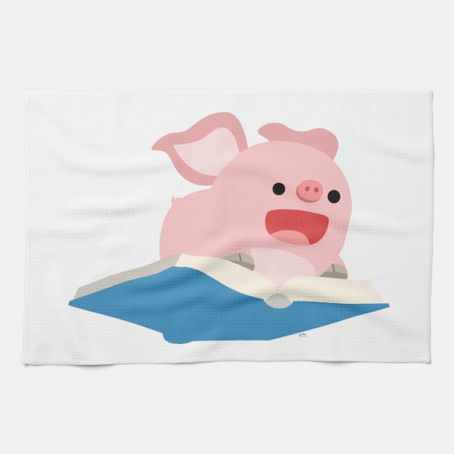 The Flying Book and Cartoon Pig Kitchen Towel (Horizontal)