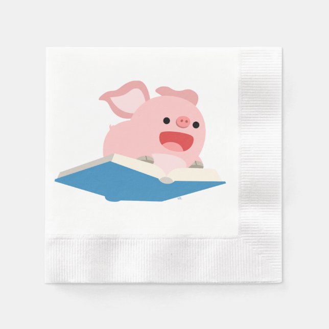 The Flying Book and Cartoon Pig Paper Napkins (Front)