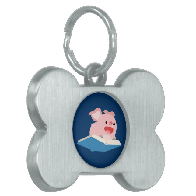 The Flying Book and Cartoon Pig Pet Tag (Front Left)