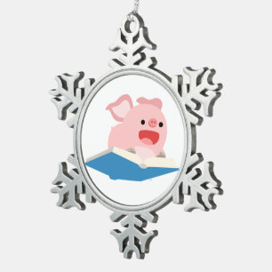 The Flying Book and Cartoon Pig Pewter Ornament
