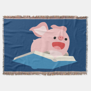 The Flying Book and Cartoon Pig Throw Blanket