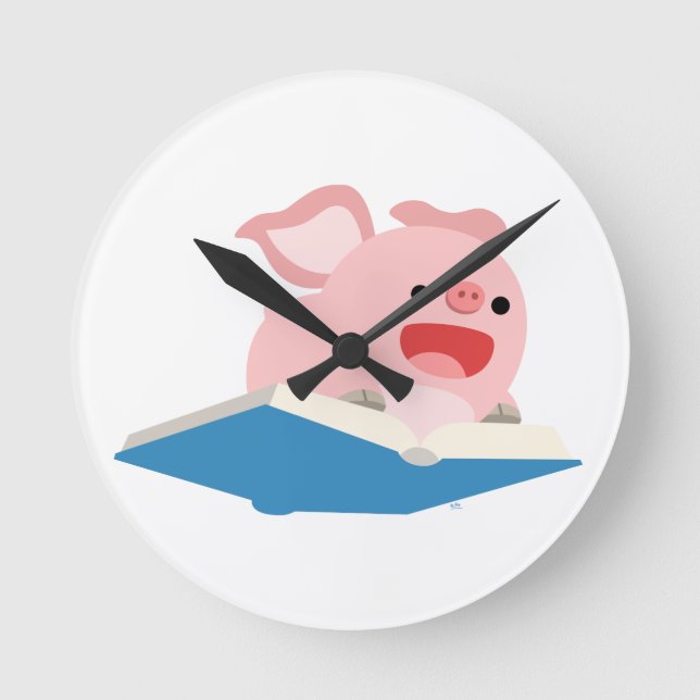 The Flying Book and Cartoon Pig Wall Clock (Front)
