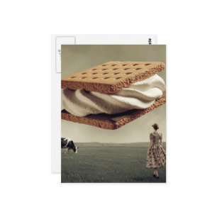 The flying chocolate marshmellow filled treat postcard