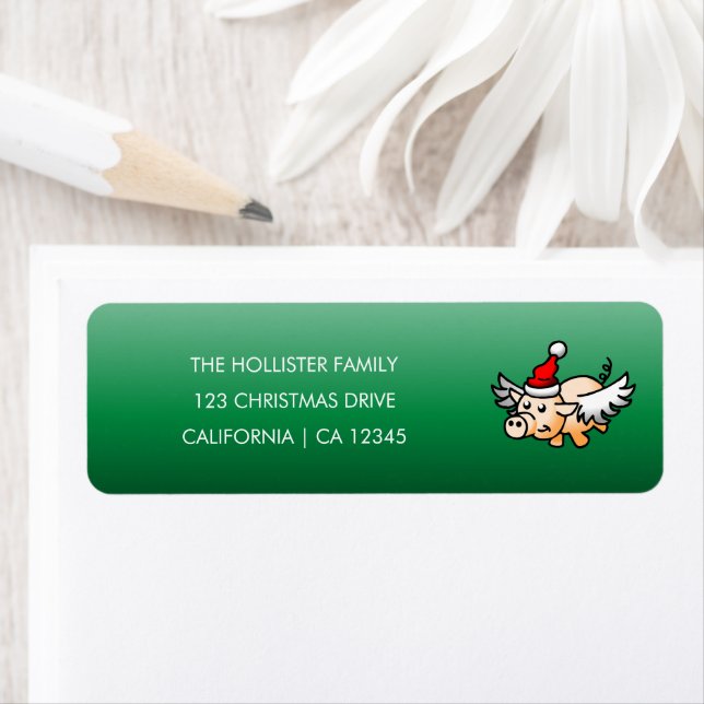 The Flying Christmas Pig Return Address Label (Insitu)
