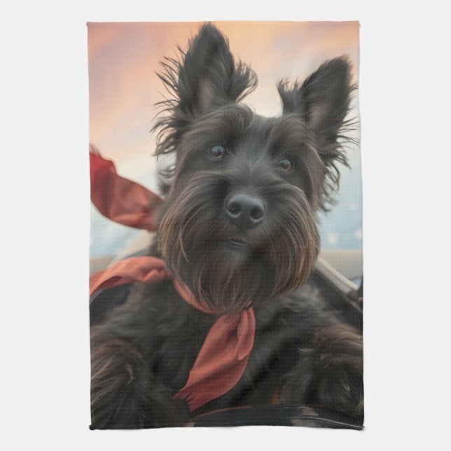 The Flying Scottish Terrier Dog Kitchen Towel (Vertical)
