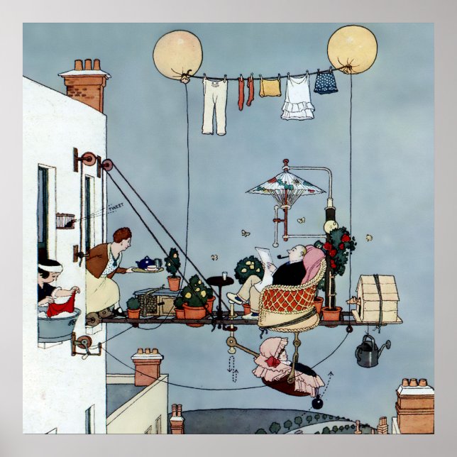 “The Folding Garden” by W Heath Robinson Poster (Front)