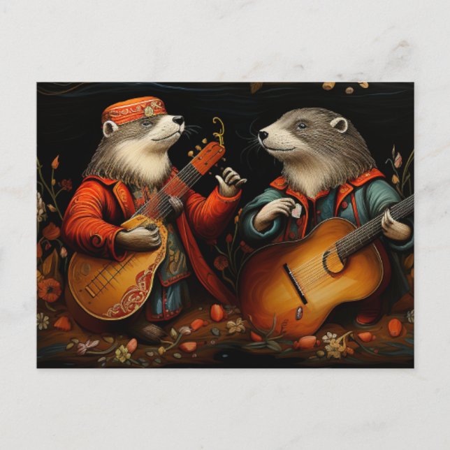 The Folk Art Otter Duet Band Postcard (Front)