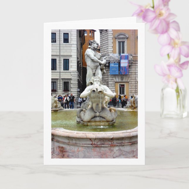 The Fontana del Moro Portrait, Rome, Italy Card (Orchid)