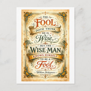 "The Fool Doth Think He Is Wise" Shakespeare Postcard