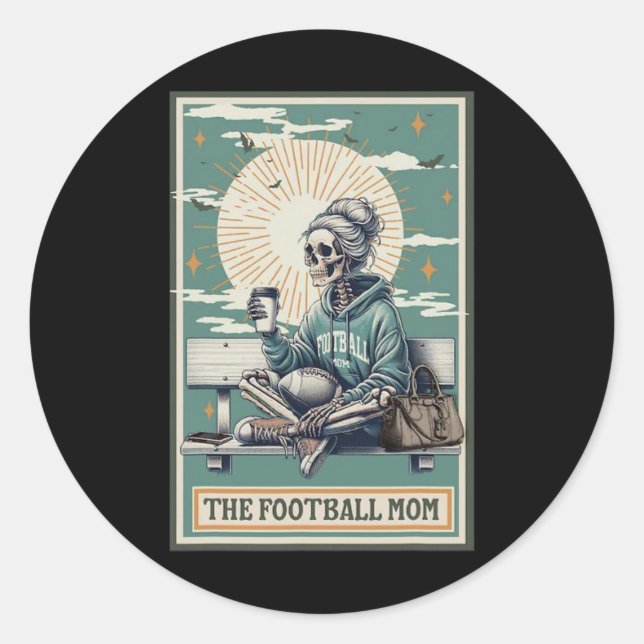 The Football Mom Skeleton Tarot Card Ballpark Mom  Classic Round Sticker (Front)