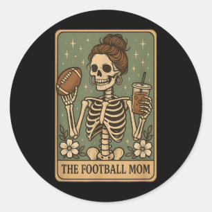 The Football Mom Tarot Card Skeleton Game Day Prou Classic Round Sticker