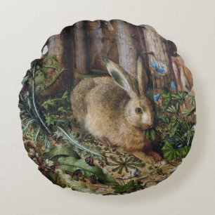 The Forest Hare,Antique Wildlife Paintings Round Pillow