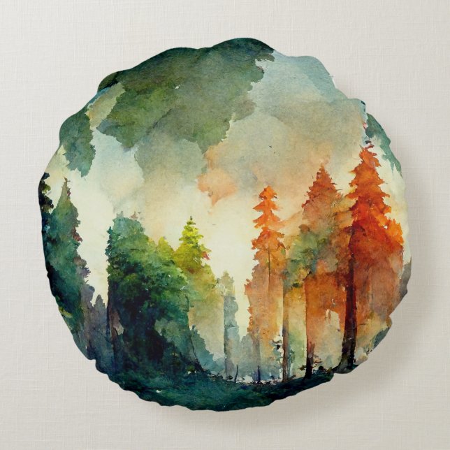 The Forest (nature) Round Pillow (Back)