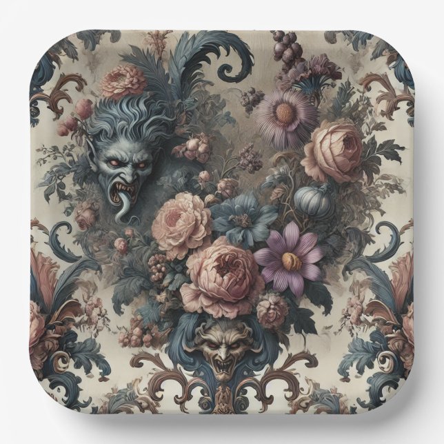 The Formal Fiends – Gothic Floral Design Paper Plate (Front)