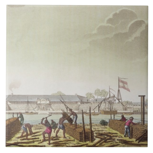 The Fort at Batavia with Native Loggers, plate 50 Tile (Front)