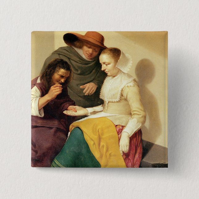 The Fortune Teller, 1631 2 Inch Square Button (Front)