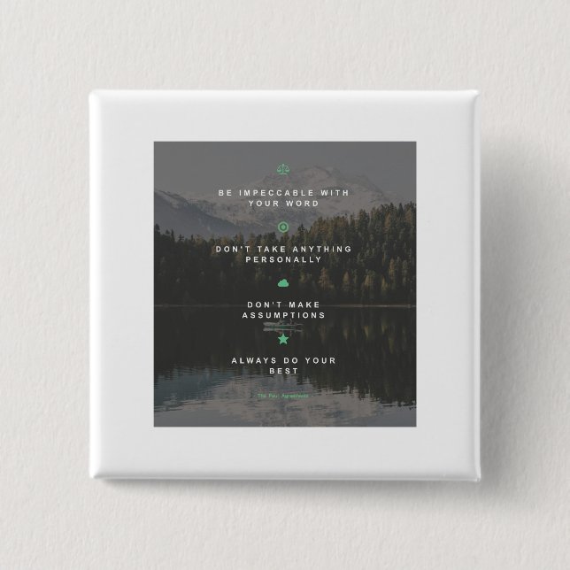 The four agreements 2 inch square button (Front)