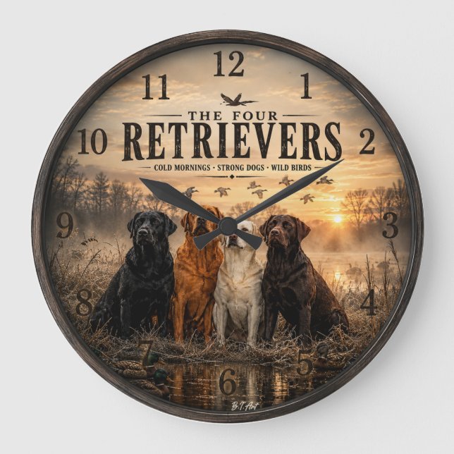 The Four Retrievers – Duck Hunting  Large Clock (Front)