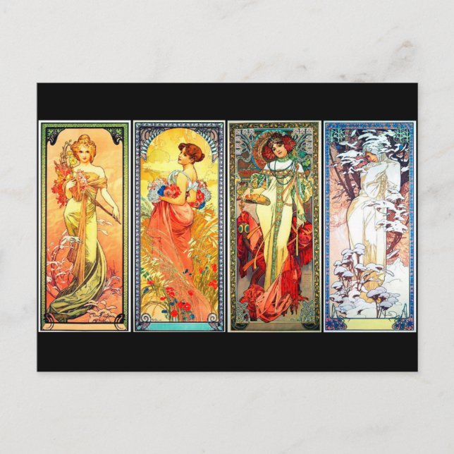 The Four Seasons 3rd series vintage Mucha postcard (Front)
