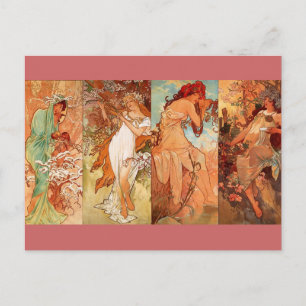 The Four Seasons - Art nouveau Postcard