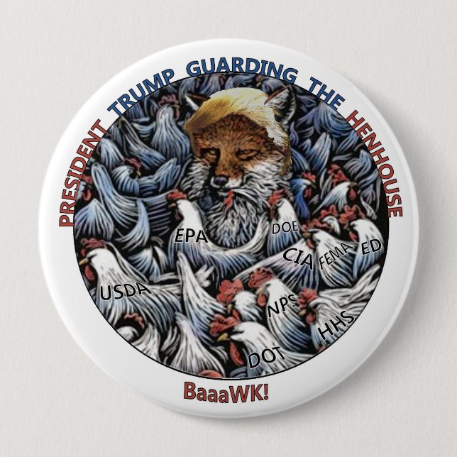 The Fox amongst the chickens 4 Inch Round Button (Front)