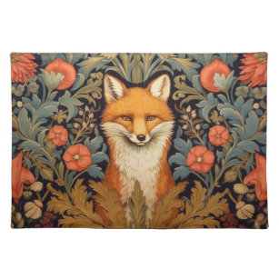 The fox and red flowers art nouveau style placemat