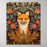 The fox and red flowers art nouveau style poster<br><div class="desc">The fox and red flowers art nouveau style,  William Morris inspired art.</div>