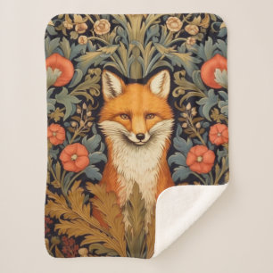 The fox and red flowers art nouveau style sherpa blanket