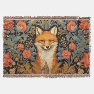 The fox and red flowers art nouveau style throw blanket