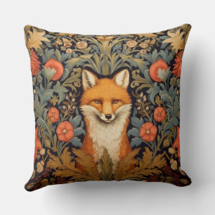 The fox and red flowers art nouveau style throw pillow