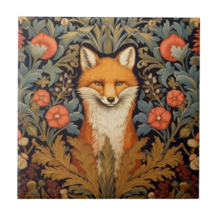 The fox and red flowers art nouveau style tile