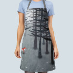 The Fox and the Forest Apron<br><div class="desc">A lone wild red fox stands under pine trees in a dark forest. A landscape painting for animal, nature and wildlife lovers.</div>