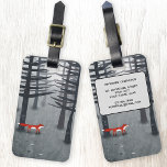 The Fox and the Forest Custom Name Luggage Tag<br><div class="desc">A wild red fox stands among pine trees in a dark forest. A landscape painting for wildlife,  animal and nature lovers.
Change the contact details on the back.</div>