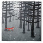 The Fox and the Forest Tile<br><div class="desc">A wild red fox stands among trees in a dark forest. A landscape painting for animal,  nature and wildlife lovers.</div>