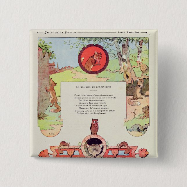 The fox and the grapes 2 inch square button (Front)