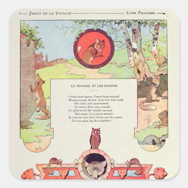 The fox and the grapes square sticker (Front)