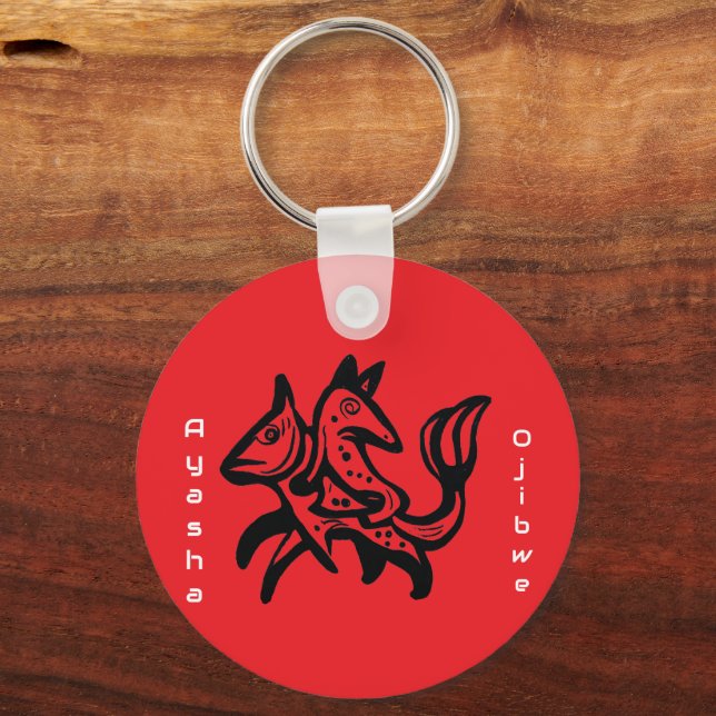 The Fox and The Trout | Native Wildlife Art Red Keychain (Back)