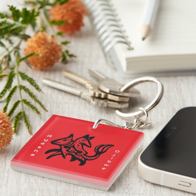 The Fox and The Trout | Native Wildlife Art Red Keychain (Front Right)