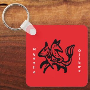 The Fox and The Trout   Native Wildlife Art Red Keychain