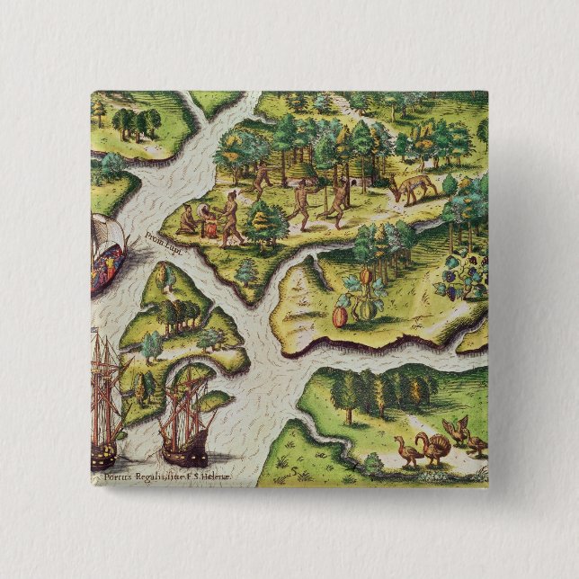 The French Arrive at Port Royal 2 Inch Square Button (Front)